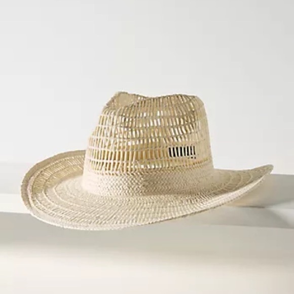 Anthropologie Accessories - Anthropologie Wyeth Geo Open Weave Rancher Cream Straw Hat